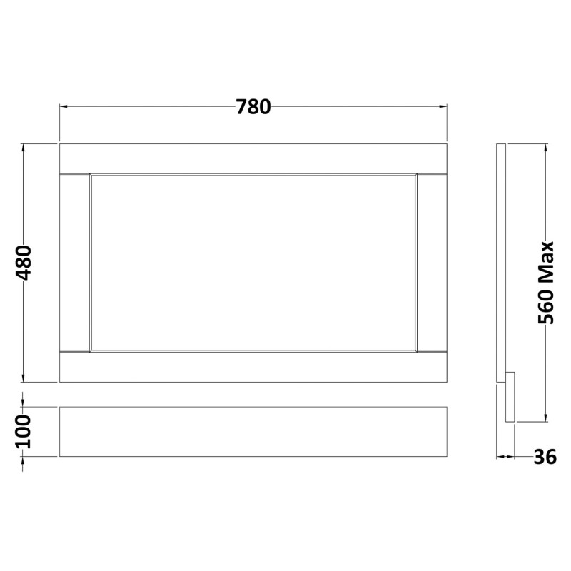 Old London Hunter Green 800mm Bath End Panel - Technical Drawing