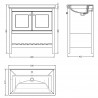 Bexley Floor Standing 2-Door 1-Shelf Vanity with 1-Tap Hole Fireclay Basin 800mm Wide - Satin White - Technical Drawing