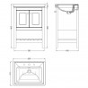 Bexley Floor Standing 2-Door 1-Shelf Vanity with 3-Tap Hole Fireclay Basin 600mm Wide - Satin White - Technical Drawing