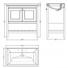 Bexley Floor Standing 2-Door 1-Shelf Vanity with 3-Tap Hole Fireclay Basin 800mm Wide - Indigo Blue - Technical Drawing