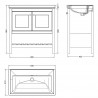 Bexley Floor Standing 2-Door 1-Shelf Vanity with 0-Tap Hole Fireclay Basin 800mm Wide - Satin White - Technical Drawing
