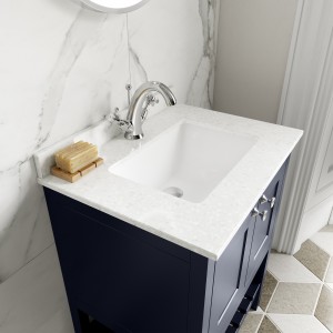 "Bexley" Floor Standing 2-Door 1-Shelf Vanity with Single Bowl 1-Tap Hole Marble Top 600mm Wide - Indigo Blue White