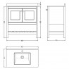 Bexley Floor Standing 2-Door 1-Shelf Vanity with Single Bowl 1-Tap Hole Marble Top 800mm Wide - Technical Drawing