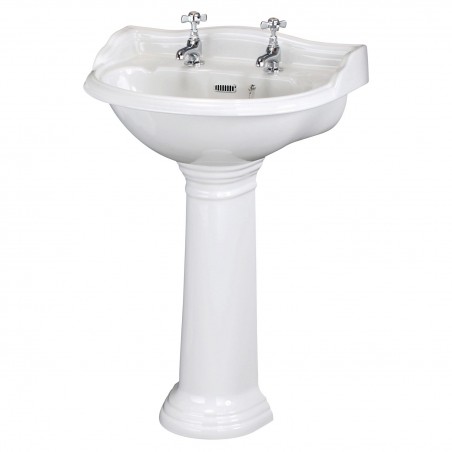 Chancery 600mm Basin with 2 Tap Holes and Full Pedestal