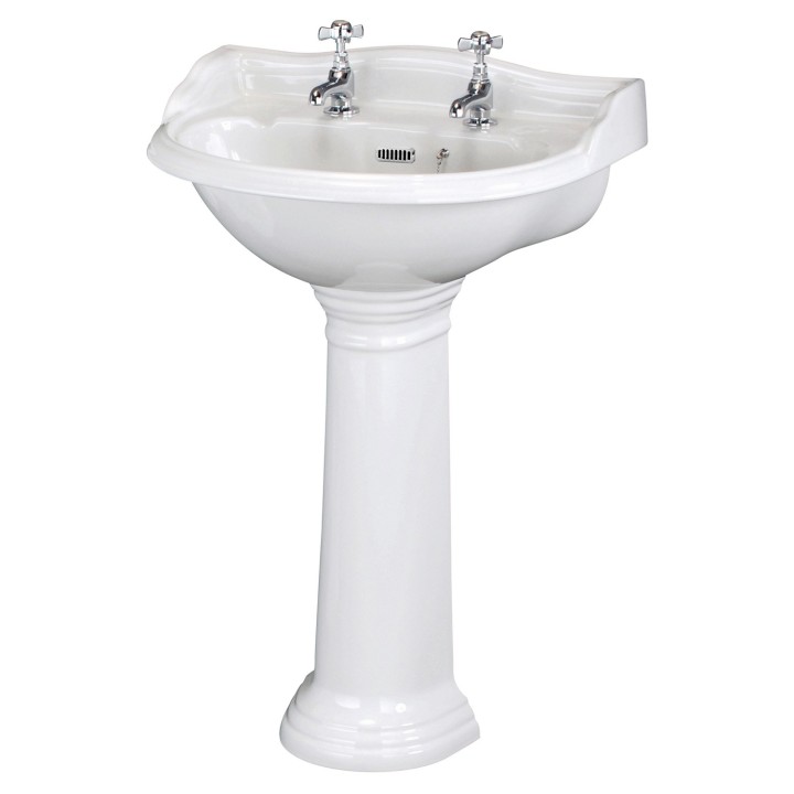Chancery 600mm Basin with 2 Tap Holes and Full Pedestal