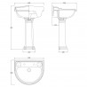 Chancery 600mm Basin with 2 Tap Holes and Full Pedestal - Technical Drawing