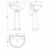 Chancery 500mm 2 Tap Hole Basin & Pedestal - Technical Drawing