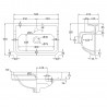 Richmond 500mm (w) x 223mm (h) x 350mm (d) Wall Mounted Basin (1 Tap Hole) - Technical Drawing