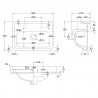 Richmond 500mm (w) x 223mm (h) x 350mm (d) Wall Mounted Basin (2 Tap Holes) - Technical Drawing