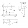 Richmond 560mm (w) x 266mm (h) x 450mm (d) Wall Mounted Basin (2 Tap Holes) - Technical Drawing
