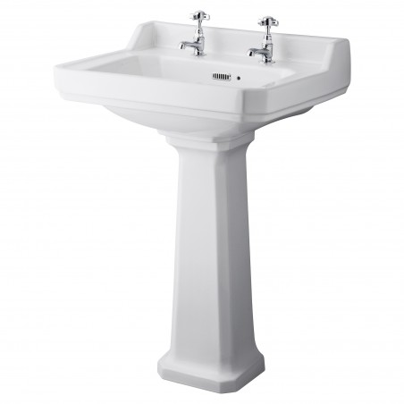 Richmond 595mm Basin with 2 Tap Holes and Comfort Height Pedestal