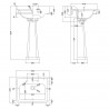 Richmond 595mm Basin with 2 Tap Holes and Comfort Height Pedestal - Technical Drawing