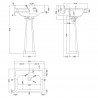 Richmond 595mm Basin with 1 Tap Hole and Comfort Height Pedestal - Technical Drawing