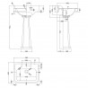 Richmond 560mm Basin with 2 Tap Holes and Comfort Height Pedestal - Technical Drawing
