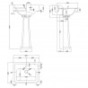 Richmond 560mm Basin with 1 Tap Hole and Comfort Height Pedestal - Technical Drawing
