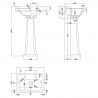Richmond 500mm Basin with 2 Tap Holes and Comfort Height Pedestal - Technical Drawing
