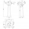 Richmond 500mm Basin with 1 Tap Hole and Comfort Height Pedestal - Technical Drawing