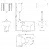 Richmond 510mm (w) x 1270mm (h) Mid Level Traditional Toilet Inc Flush Pipe Kit & Cistern - Technical Drawing