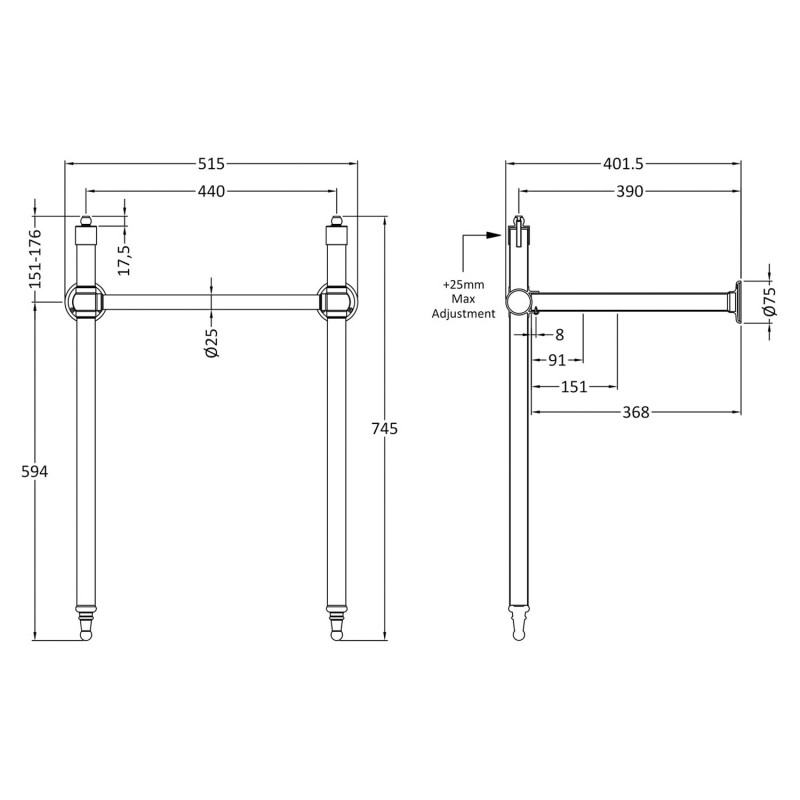 Richmond Chrome Washstand - Technical Drawing