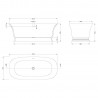 Faringdon 1555mm(L) x 740mm(W) Traditional Freestanding Double Ended Bath (Includes Push Button Waste) - Technical Drawing