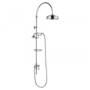 Deluxe Chrome/White Grand Rigid Riser Shower Column Diverter Hand Shower & Soap Basket