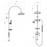 Deluxe Chrome/White Grand Rigid Riser Shower Column Diverter Hand Shower & Soap Basket - Technical Drawing
