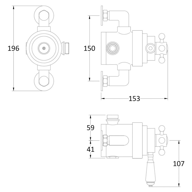 Topaz Dual Exposed Shower Valve - Technical Drawing