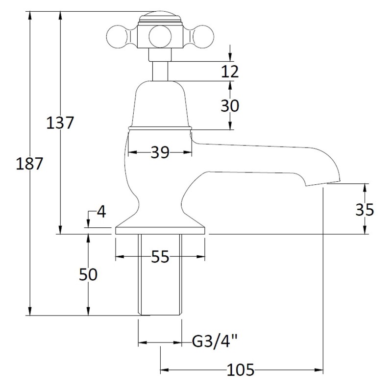 Topaz Black Dome Bath Taps - Technical Drawing