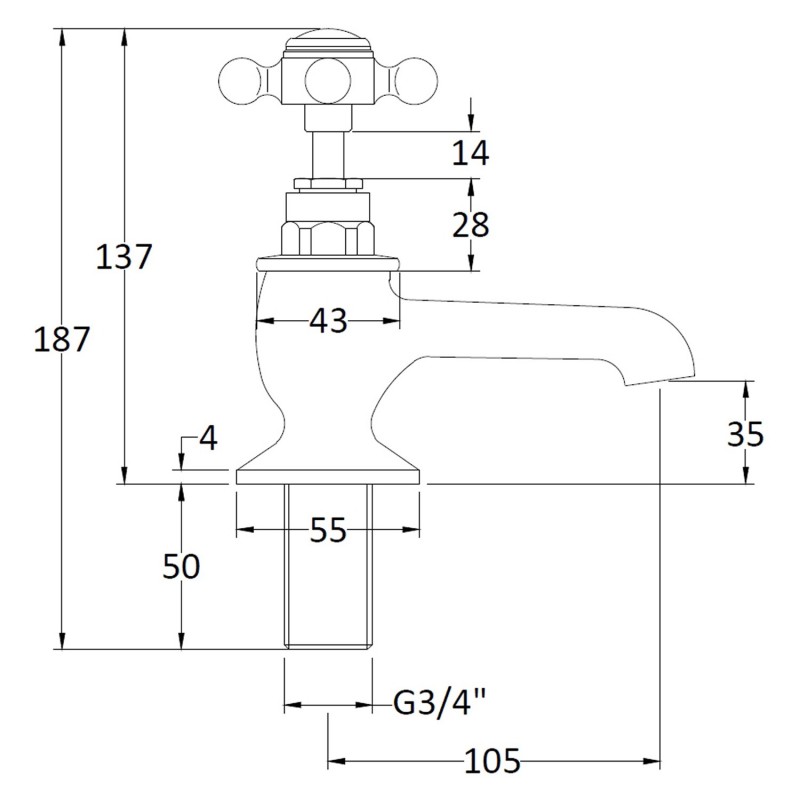 Topaz Black Bath Taps - Technical Drawing