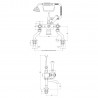 Topaz Black Crosshead Bath Shower Mixer Tap With Shower Kit Hexagonal Collar - Technical Drawing