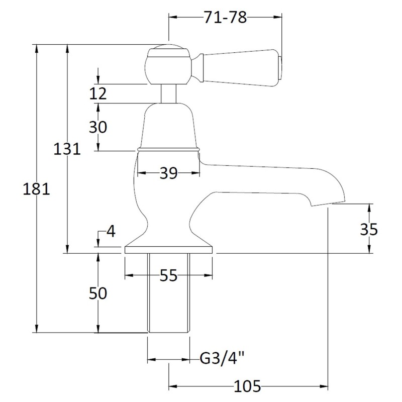 Topaz Black Lever Bath Taps - Technical Drawing