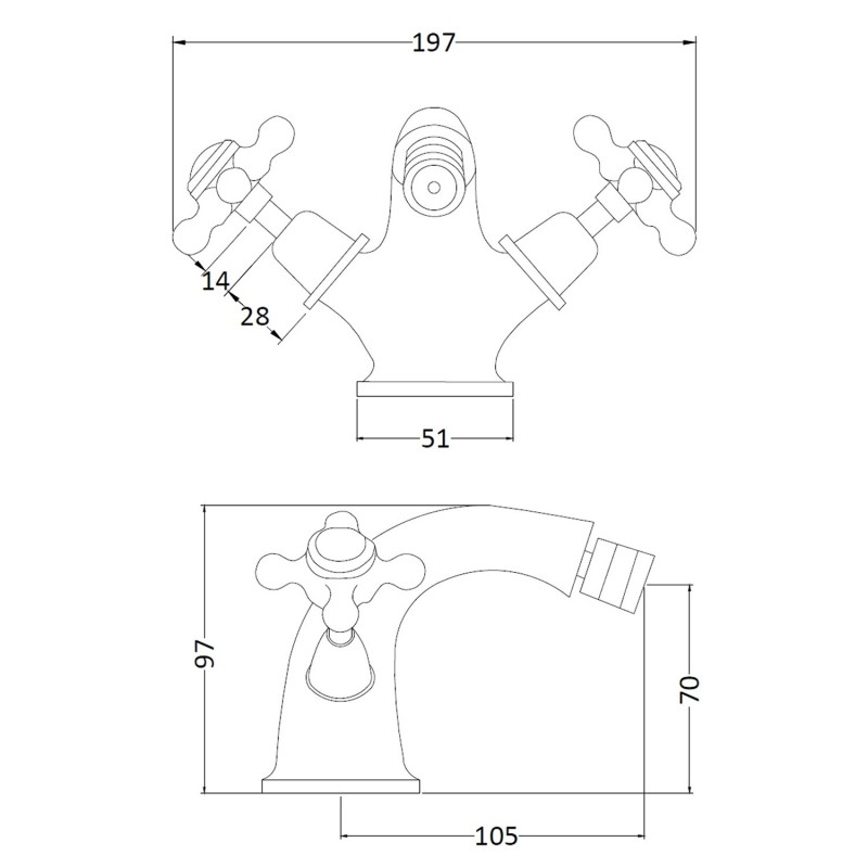 Topaz Cross Head Mono Bidet Mixer - Technical Drawing