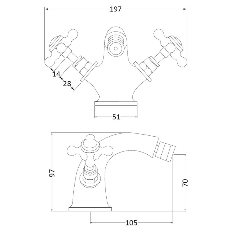 Topaz Cross Head Mono Bidet Mixer - Technical Drawing