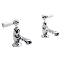 Topaz White Ceramic Lever Domed Collar Hot & Cold Basin Taps