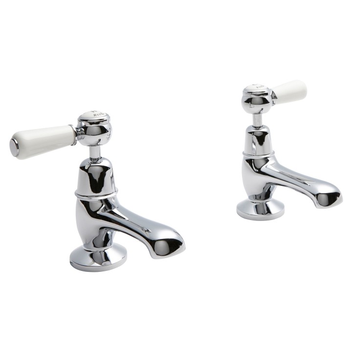 Topaz White Ceramic Lever Domed Collar Hot & Cold Basin Taps