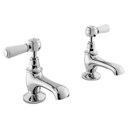 Topaz White Ceramic Lever Hex Collar Hot & Cold Basin Taps