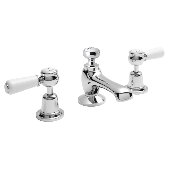 Topaz White Ceramic Lever 3 Hole Domed Collar Hot & Cold Basin Taps