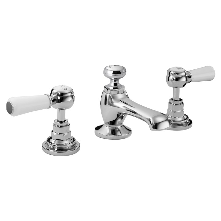 Topaz White Ceramic Lever 3 Hole Hex Collar Hot & Cold Basin Taps