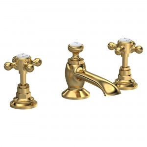 Brushed Brass Crosshead 3 Tap Hole Basin Mixer
