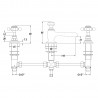 Brushed Brass Crosshead 3 Tap Hole Basin Mixer - Technical Drawing