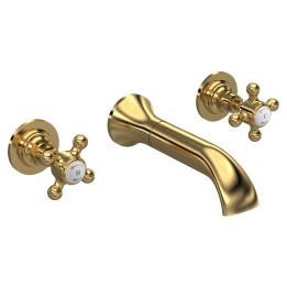 Brushed Brass 3 Tap Hole Wall Mounted Basin Mixer