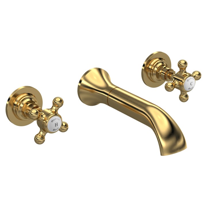 Brushed Brass 3 Tap Hole Wall Mounted Basin Mixer