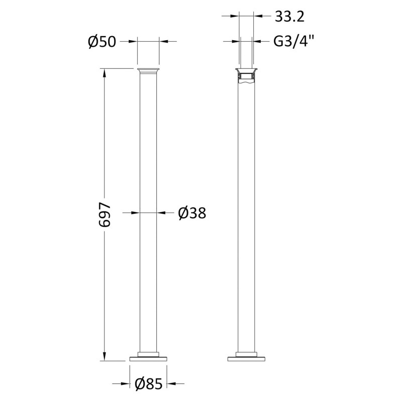 Brushed Brass Standpipes - Technical Drawing