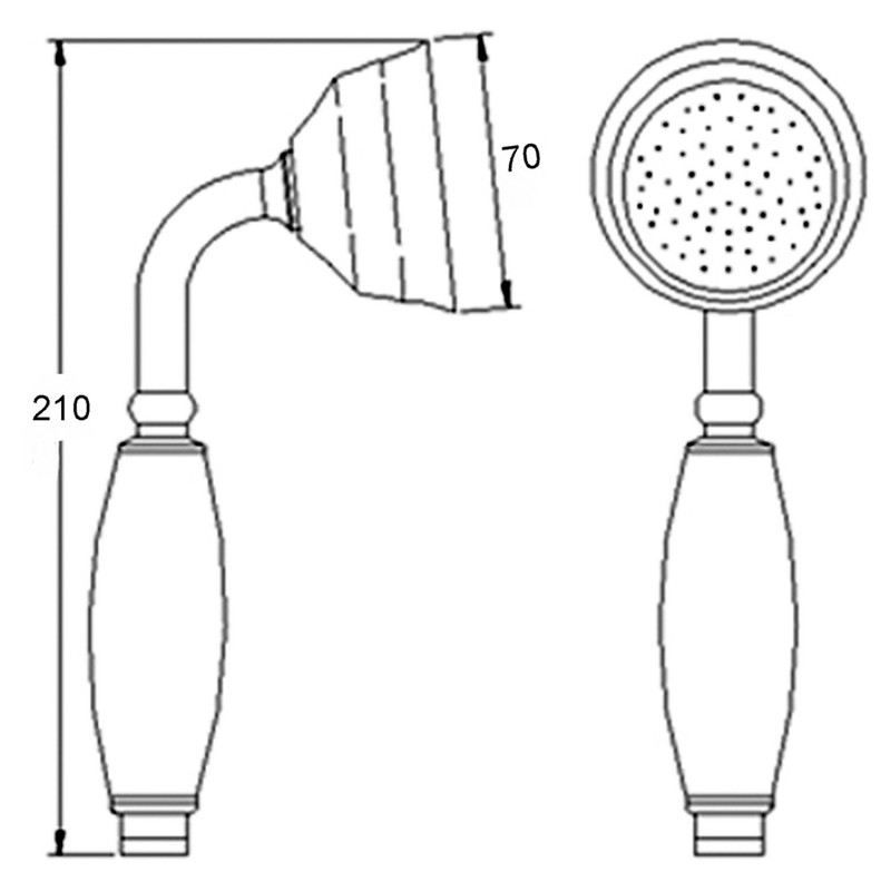 Large Black Traditional Shower Handset - Technical Drawing