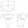 Asselby 500mm(w) x 450mm(h) Basin & Semi Pedestal (1 Tap Hole) - Technical Drawing