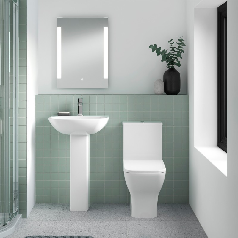 Ava 370mm(w) x 790mm(h) Square Rimless Compact Toilet & Cistern (Includes Soft Close Toilet Seat) - Insitu