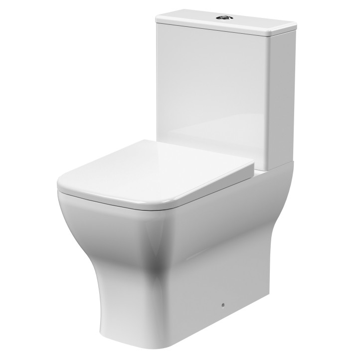 Ava Close Coupled Rimless Toilet Pan with Push Button Cistern - Soft Close Seat