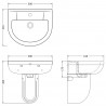 Harmony 500mm(w) Basin & Semi Pedestal (1 Tap Hole) - Technical Drawing