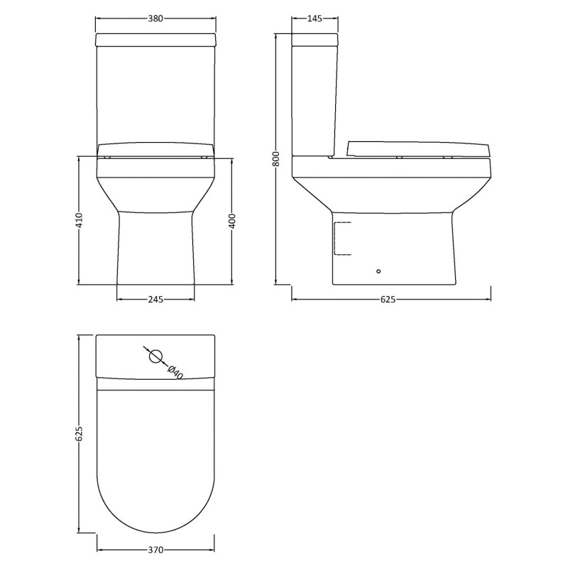 Harmony 355mm(w) x 800mm(h) Semi Flush to Wall Toilet Pan & Cistern (Optional Seats) - Technical Drawing