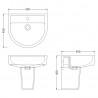Provost 520mm(w) Basin & Semi Pedestal (1 Tap Hole) - Technical Drawing